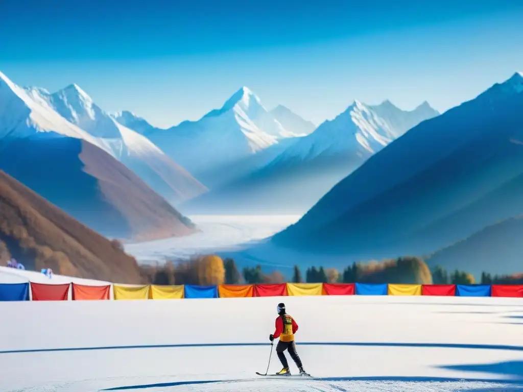 Juegos de Invierno en Asia: Atletas asiáticos practicando deportes invernales en las majestuosas montañas del Altái