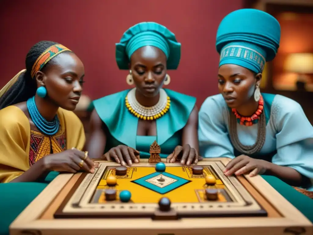 Juegos de mesa en diferentes culturas: Grupo de personas en atuendos africanos juegan un juego en tablero de madera