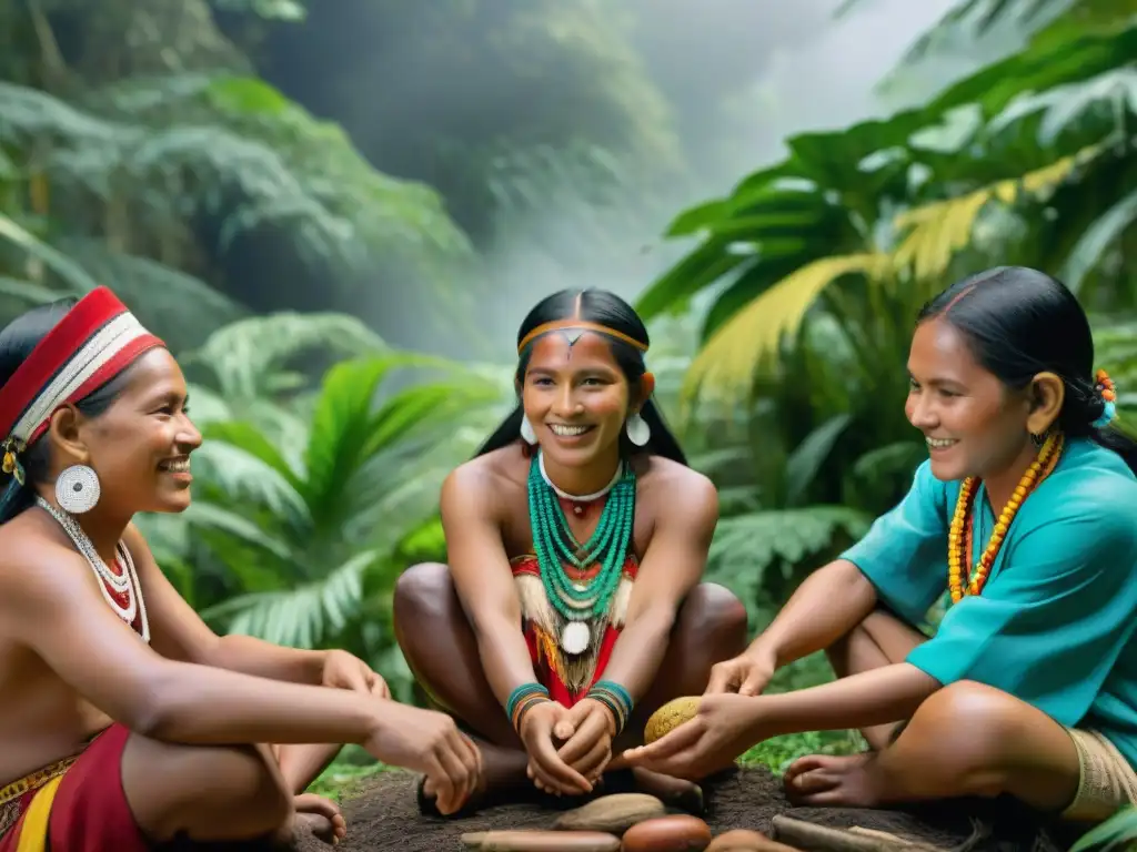 Celebración de juegos indígenas en la selva: niños juegan con alegría, rodeados de naturaleza exuberante y tradiciones culturales