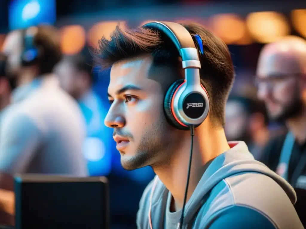 Jugador de esports concentrado usando estrategias psicológicas en videojuegos