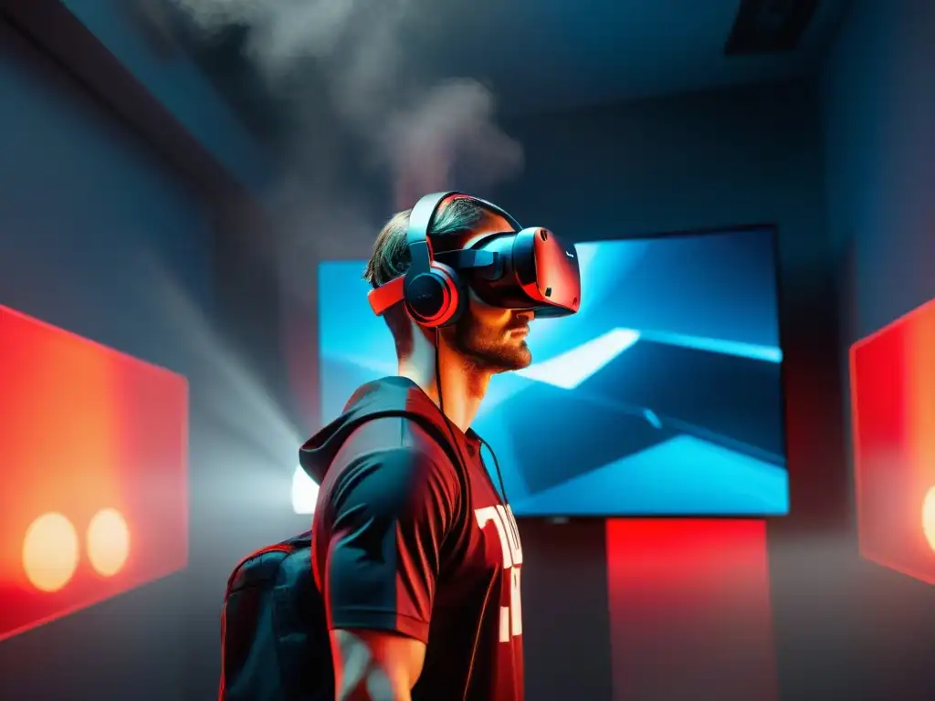 Jugador de Superhot VR inmerso en la acción Jugador inmerso en Superhot VR, reflejando intensidad en su mirada