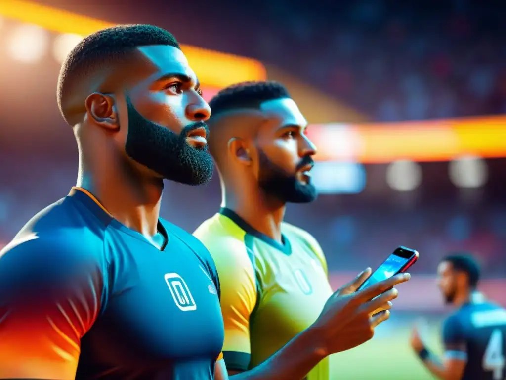 Dos jugadores concentrados en una competencia de juegos deportivos móviles, estrategia en acción