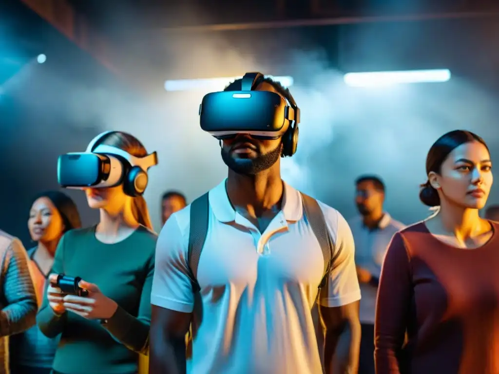 Diversos jugadores concentrados en un juego de realidad virtual, demostrando emoción y habilidades