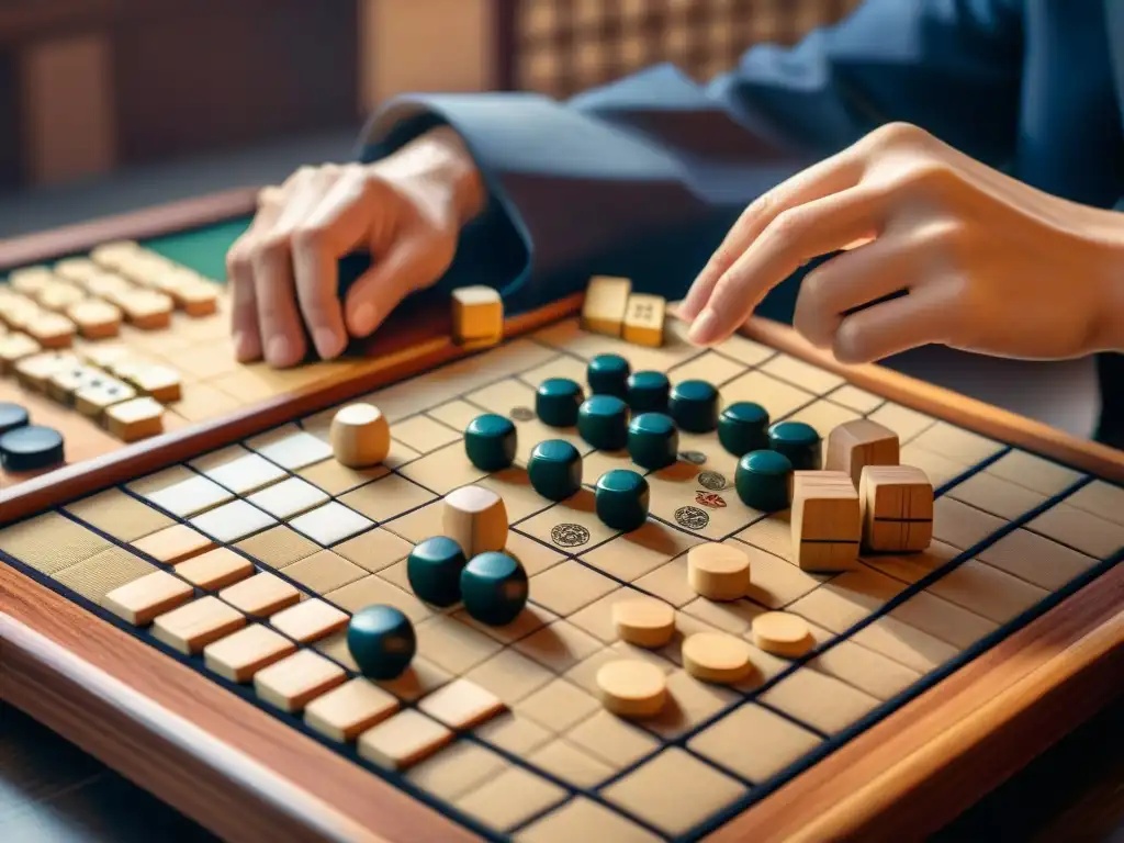 Jugadores concentrados en una partida de shogi, destacando la estrategia en un ambiente tradicional