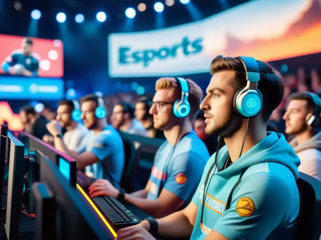 Jugadores destacados de eSports históricos compiten en un vibrante escenario ante una multitud emocionada