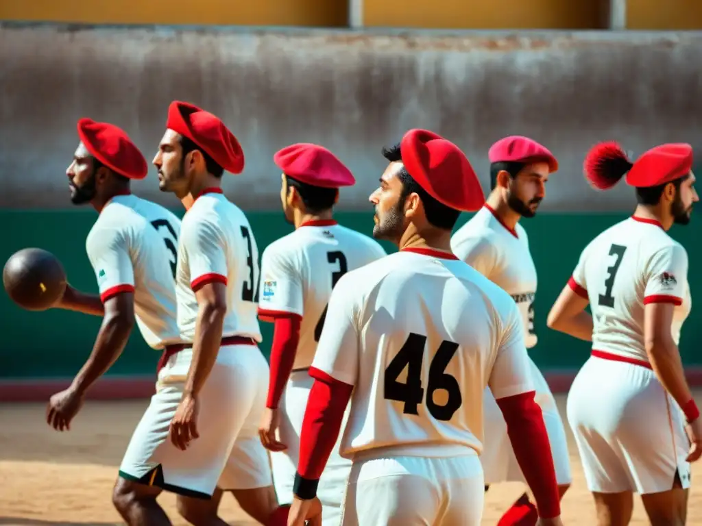 Jugadores de pelota vasca en frontón histórico, tradición y competencia en la Historia de la Pelota Vasca