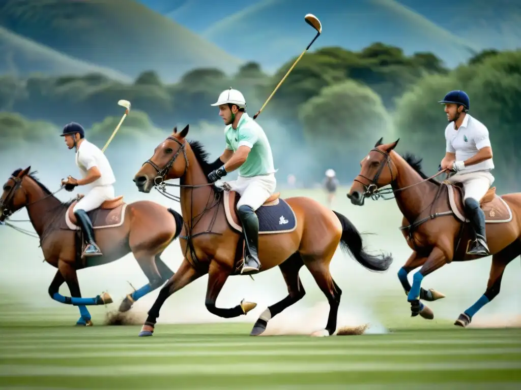 Jugadores de polo argentino en acción, mostrando destreza y elegancia en el campo