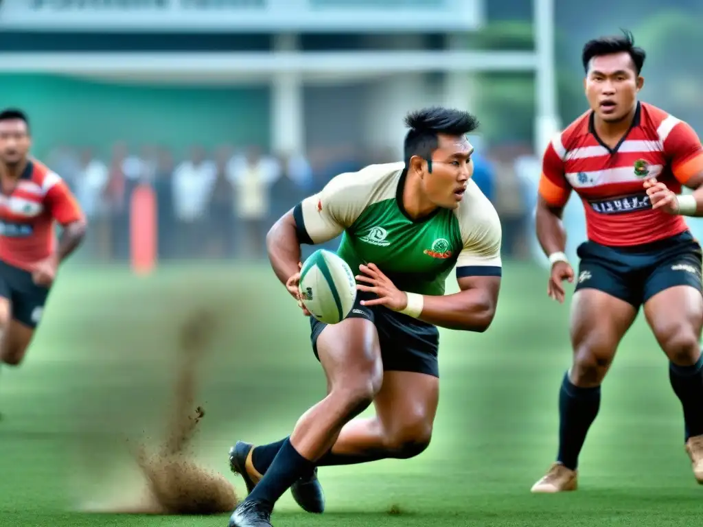 Jugadores compiten en el Rugby Sagrado Manipur, con atuendos tradicionales y pinturas faciales, demostrando la evolución histórica del juego