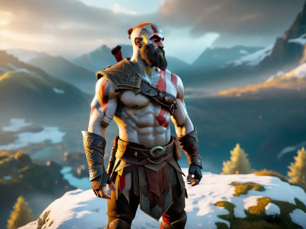 Kratos contempla Midgard desde la cima, listo para desbloquear habilidades God of War