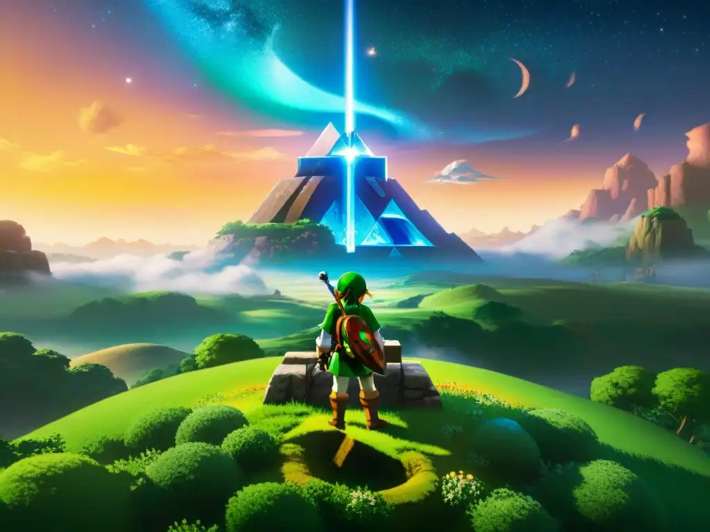 Link tocando la ocarina bajo un cielo estrellado en Hyrule