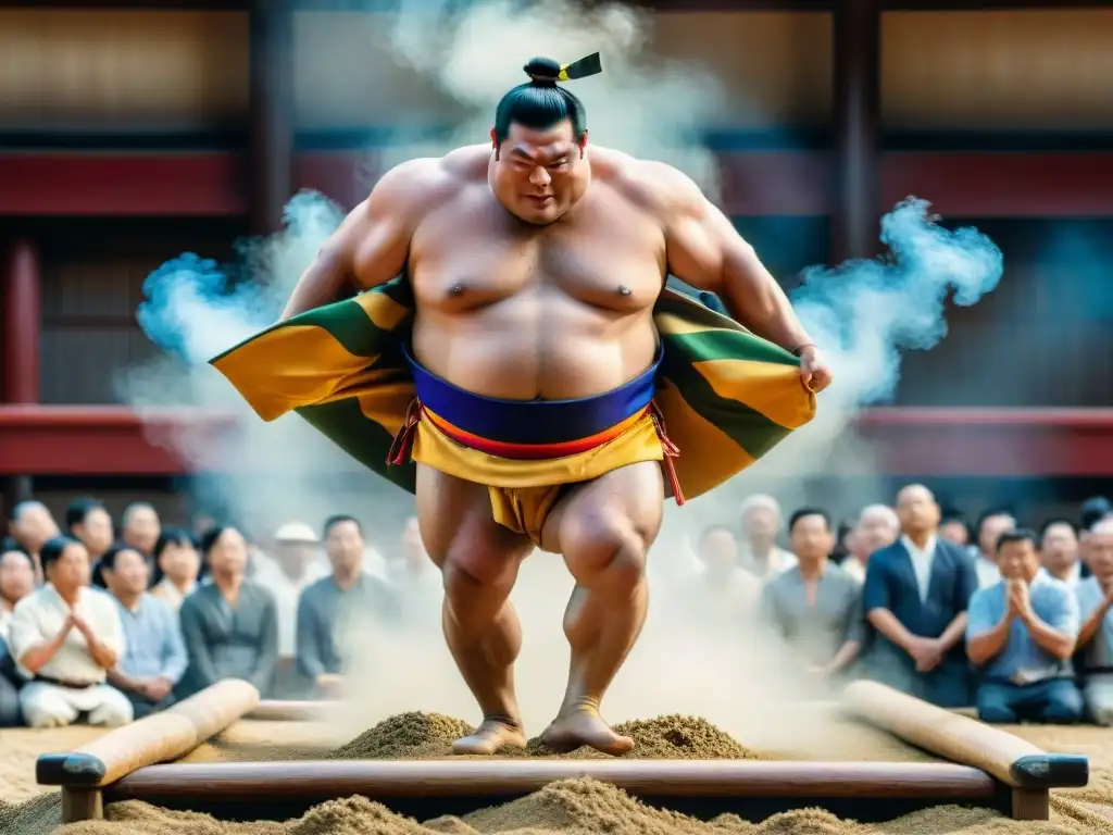 Un luchador de sumo realiza un ritual de entrada al ring, mostrando la historia y tradición del Sumo más allá de Japón