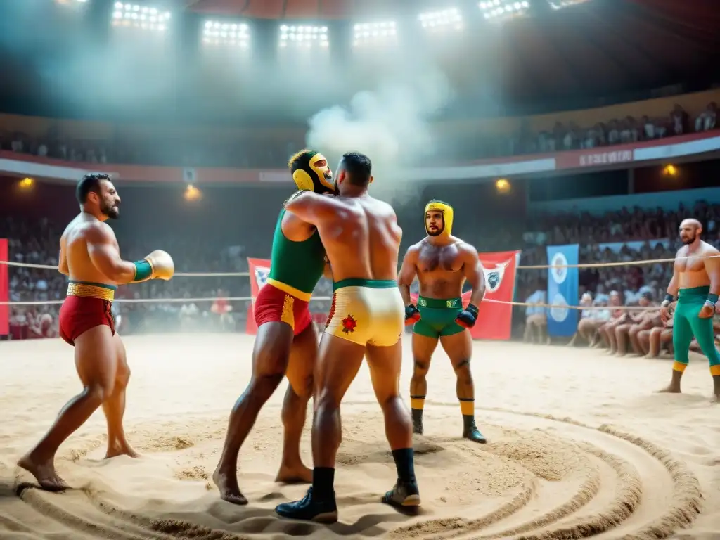 Luchadores canarios compitiendo en deportes tradicionales de comunidades globales