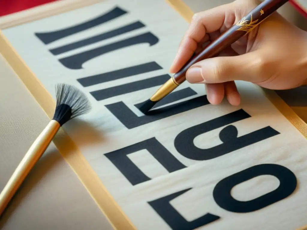 Un maestro calígrafo crea elegantes caracteres chinos en papel de arroz, fusionando arte y disciplina