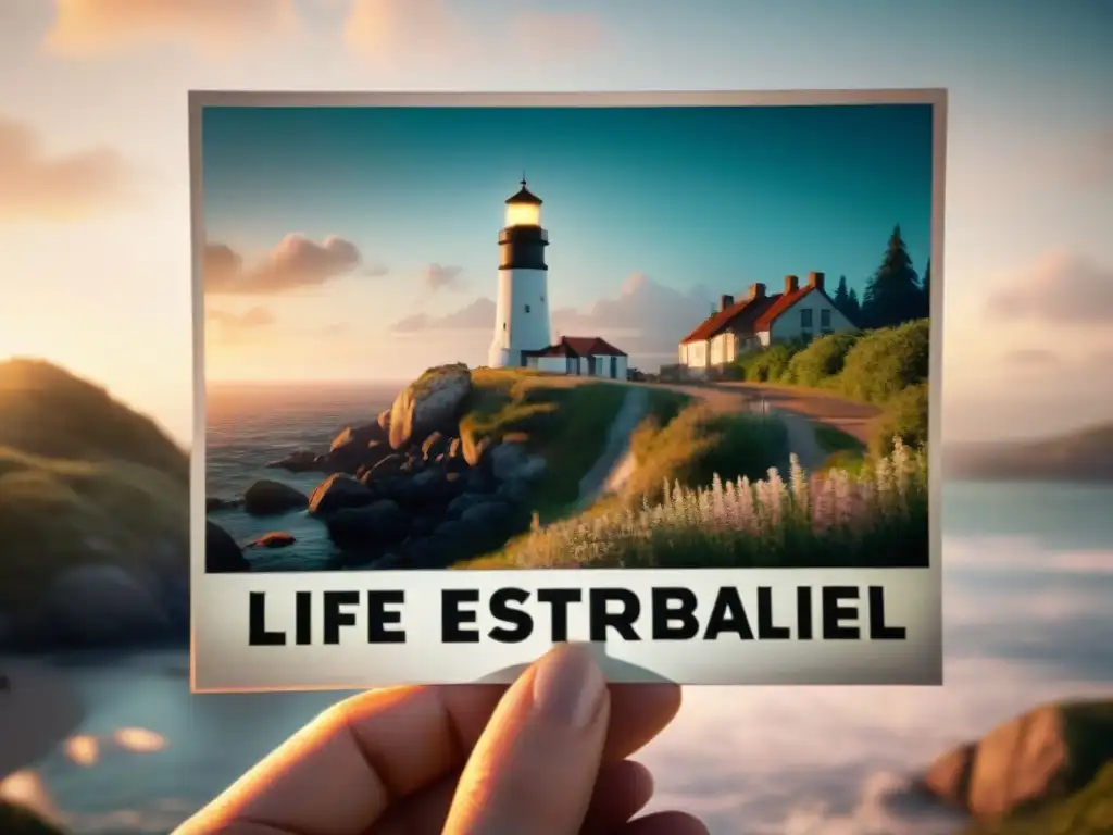 La mano detallada de un personaje sostiene una foto Polaroid con un paisaje desvanecido y un faro al fondo, evocando la esencia de 'Life is Strange'