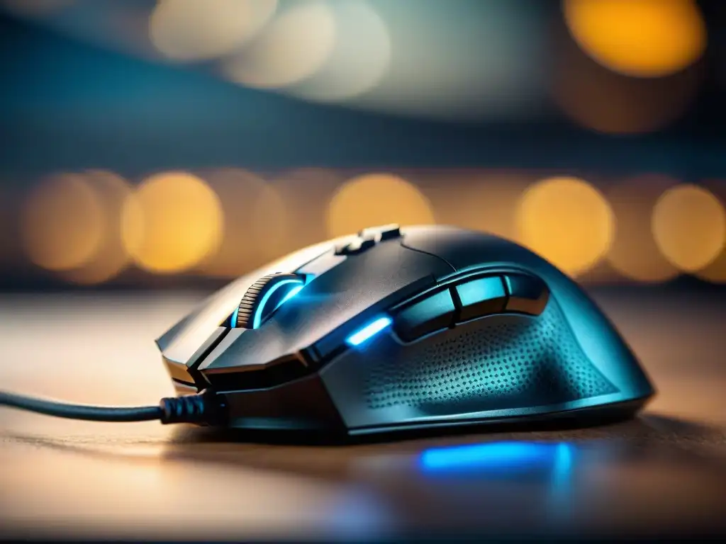 Mano de gamer ajustando un mouse gaming de alta gama, resaltando su diseño detallado