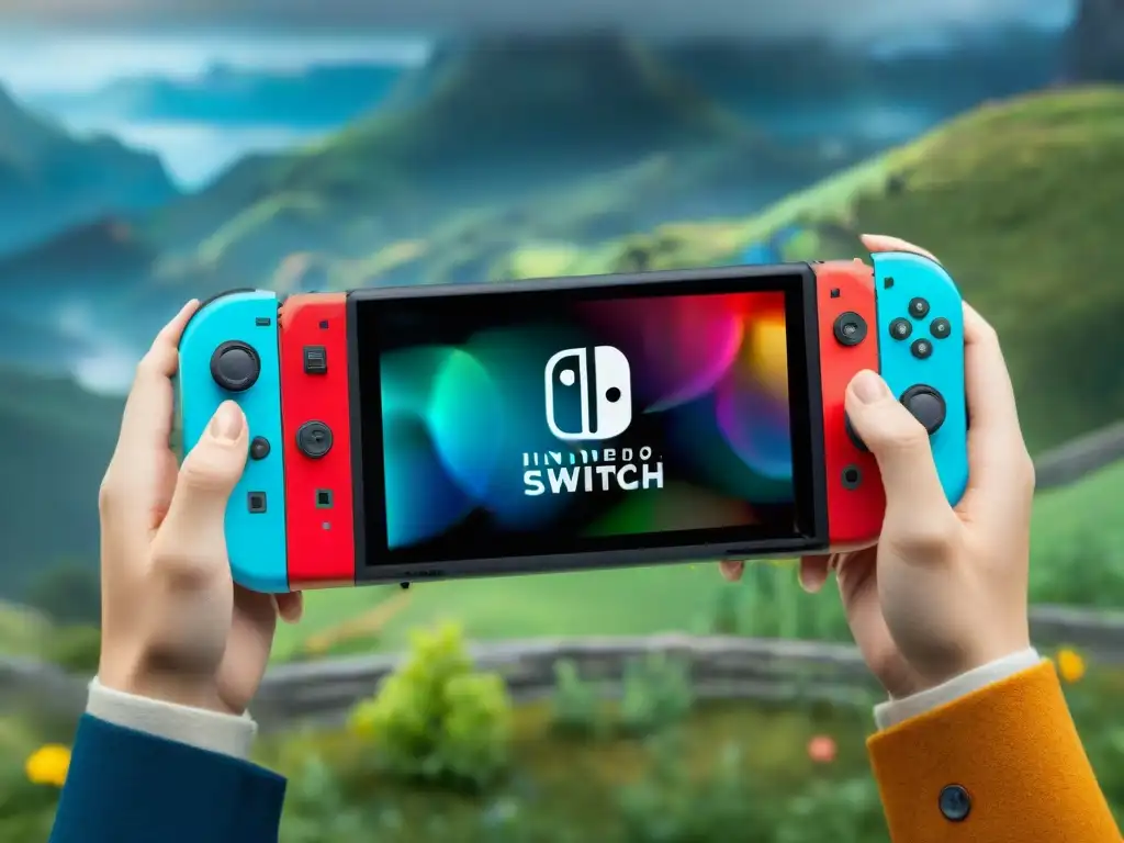 Manos emocionadas juegan Nintendo Switch, cumpliendo expectativas