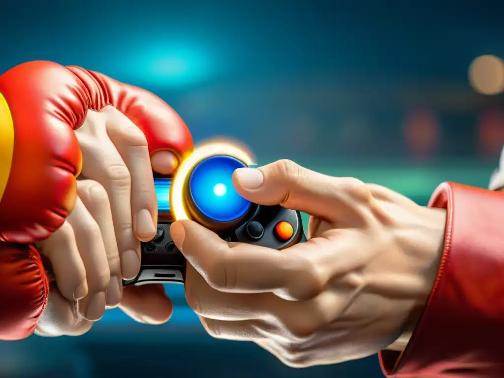 Destreza extrema: manos expertas en Street Fighter V Manos expertas ejecutando mejores técnicas Street Fighter V en control de alta gama, con concentración intensa y tensión palpable
