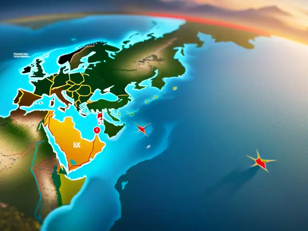 Mapa detallado con estrategias para ganar en Risk mundo, resaltando movimientos militares y ubicación de tropas