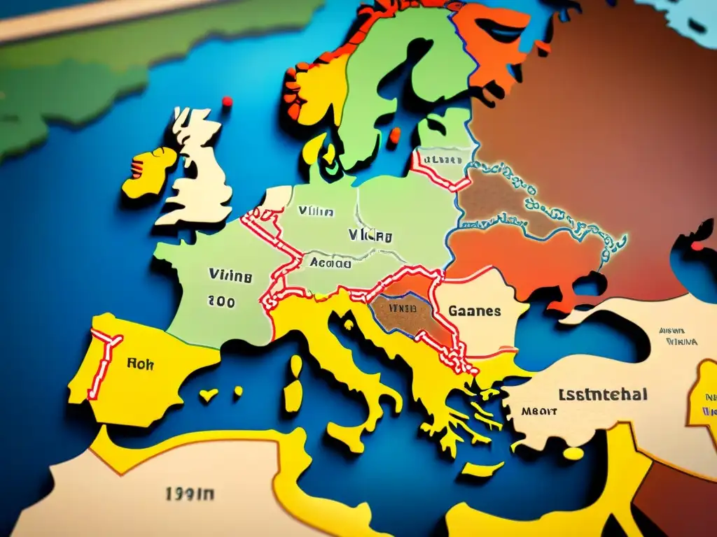 Mapa detallado de Europa en la Era Vikinga, resaltando la evolución del ajedrez vikingo en la cultura