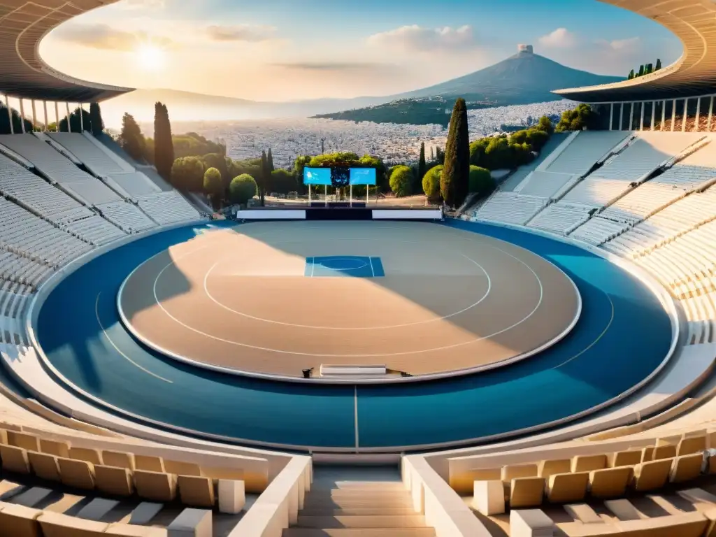 Maravillosa vista del Estadio Panatenaico en Atenas, Grecia, fusionando la arquitectura antigua con instalaciones deportivas modernas