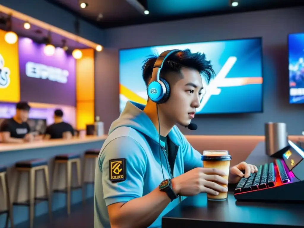 Mejores bares cafés eSports mundo: Café lleno de energía en Seúl con gamers entusiastas y estaciones de juego futuristas