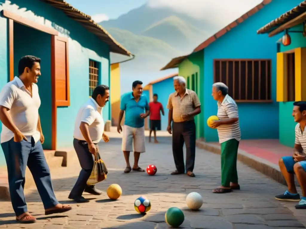 Un mercado vibrante en América Latina, con juegos tradicionales y coloridas tiendas de juguetes