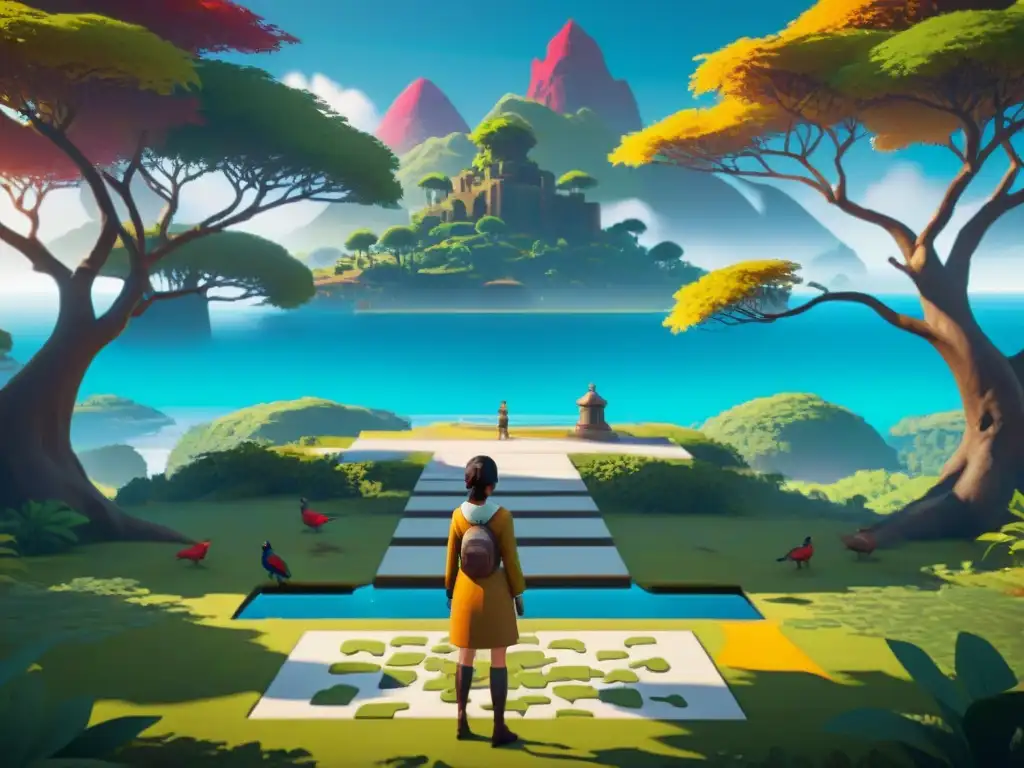 Explora los misterios de los intrincados puzzles en The Witness historia mientras te sumerges en este paisaje enigmático y vibrante