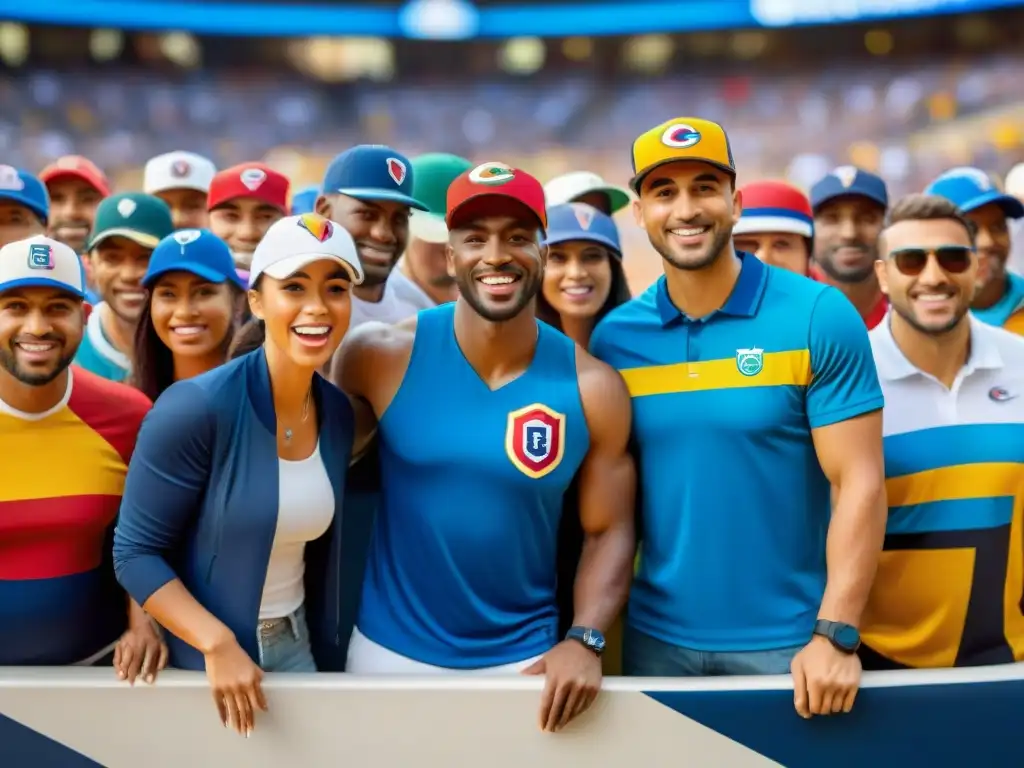 Una multitud de aficionados con sombreros deportivos muestra su identidad en un estadio lleno de emoción y energía