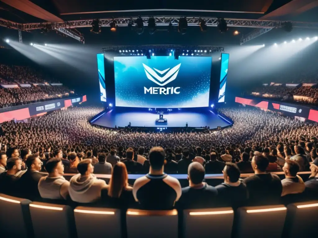 Multitud emocionada en competencia de Origen eSports: revolución digital juegos, con equipos élite y fans entregados