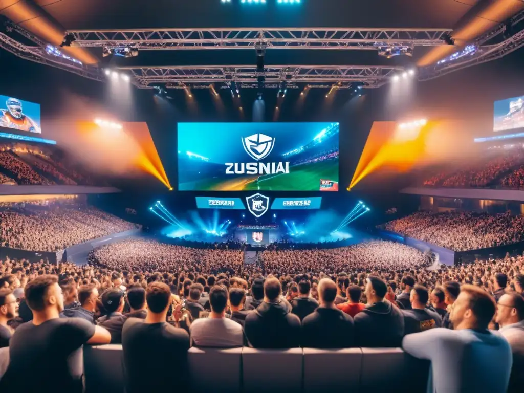 Multitud emocionada en evento épico de eSports, reflejando la diversidad y pasión de los fans