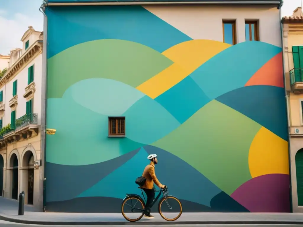 Mural callejero vibrante en Barcelona con arte y deporte en Europa, fusionando colores y pasión