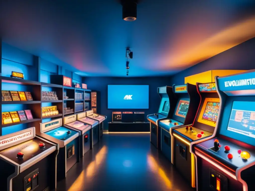 Un museo de videojuegos: una sala con consolas y máquinas arcade antiguas iluminadas por la nostalgia de Pong, Donkey Kong y Super Mario Bros