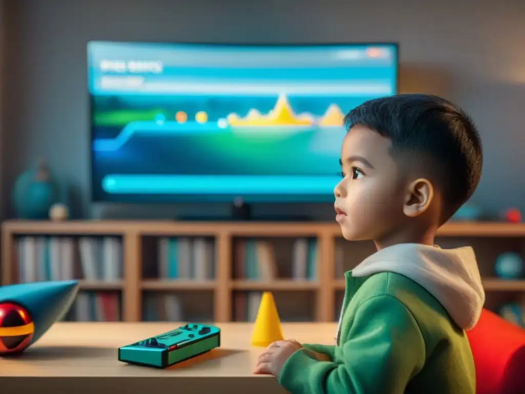 Un niño feliz jugando videojuegos pacíficos contrastado con evidencia científica sobre 'Verdad sobre videojuegos y violencia'