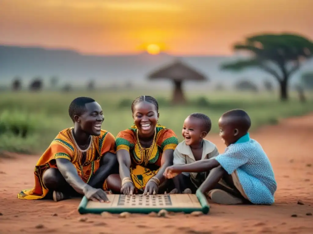 Niños africanos juegan Ampe al atardecer en la sabana, transmitiendo alegría y cultura de Juegos deportes tradicionales africanos futuro