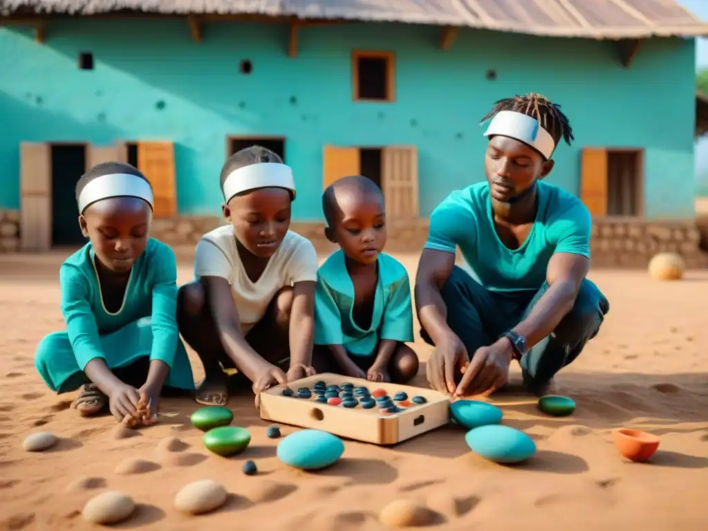 Niños africanos disfrutan de juegos tradicionales en aldea, con toque moderno de realidad virtual