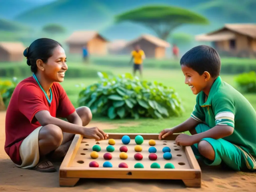 Niños de diferentes culturas juegan alegremente juegos tradicionales en sus entornos, resaltando diversidad cultural