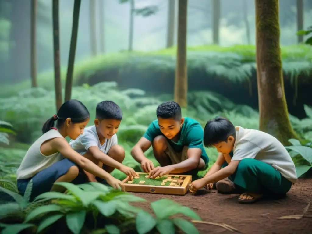 Niños de diversas culturas disfrutan juntos de juegos educativos al aire libre en el bosque