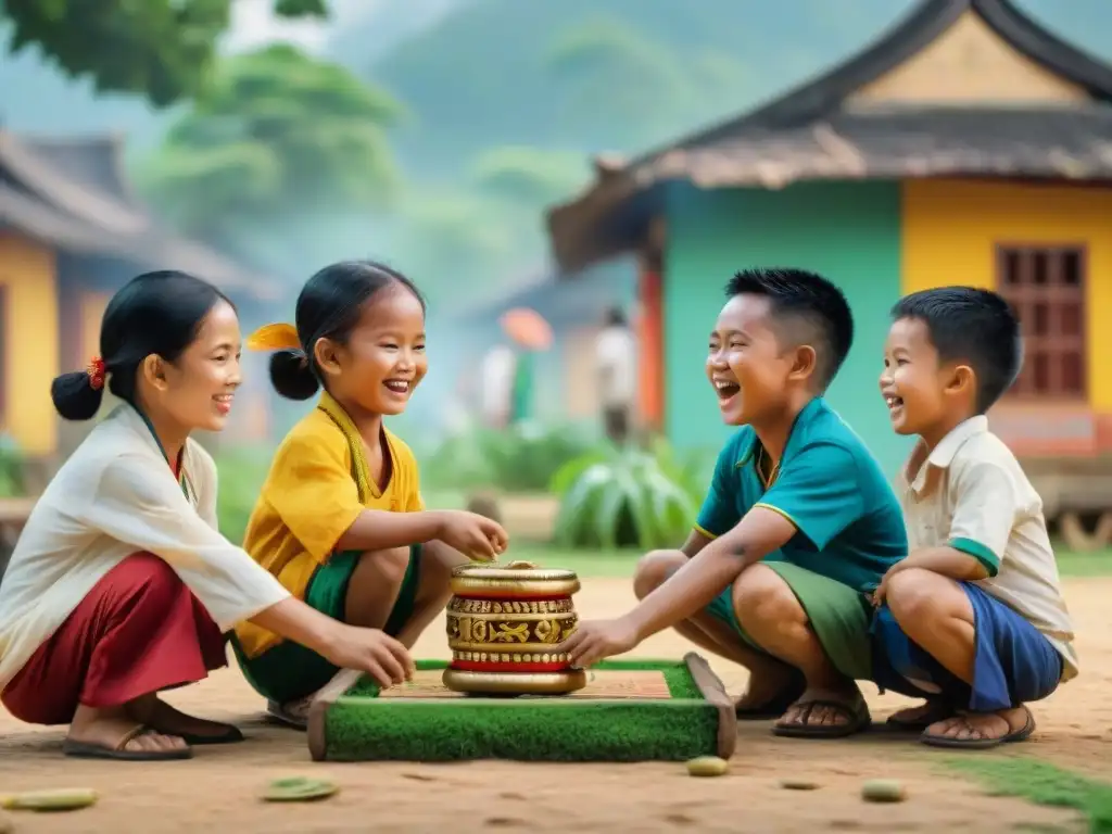 Niños de diversas culturas juegan juntos en una plaza del Sudeste Asiático