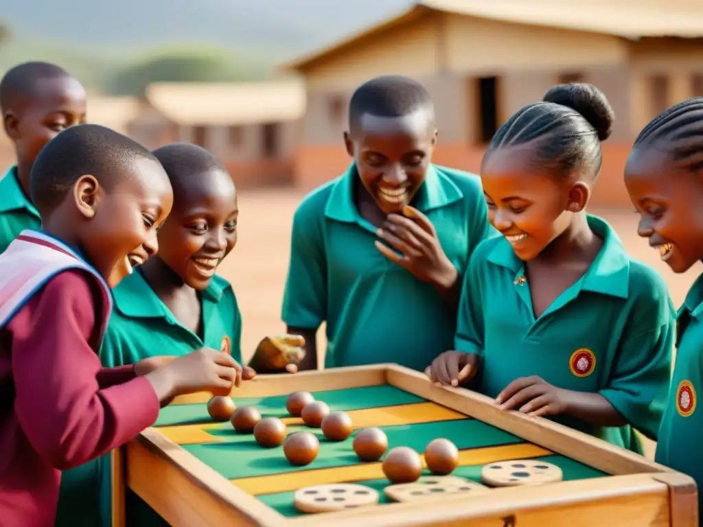 Niños escolares disfrutan de juegos africanos como Mancala en el patio