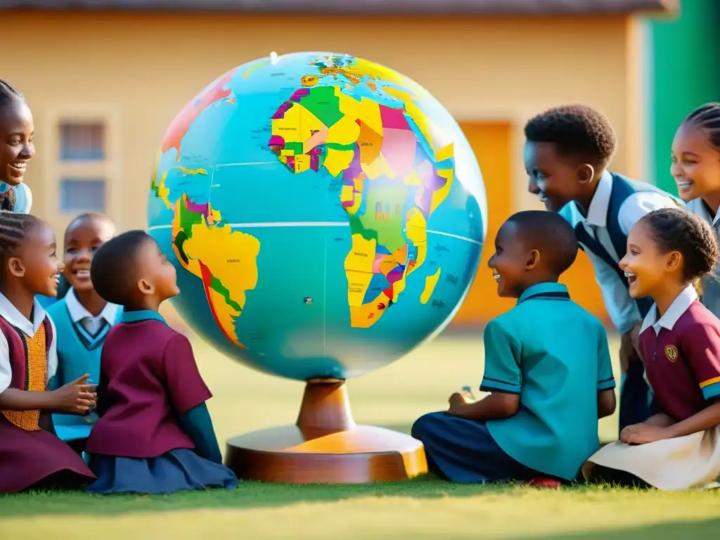 Niños de distintas etnias juegan alegres juegos y deportes africanos escolares en el patio de la escuela, promoviendo inclusividad y diversidad