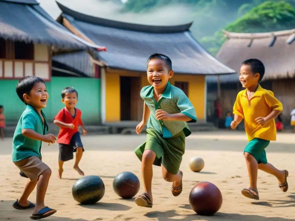 Niños filipinos juegan 'Luksong Tinik' y 'Piko' en plaza colonial, mostrando la evolución de juegos tradicionales Filipinos