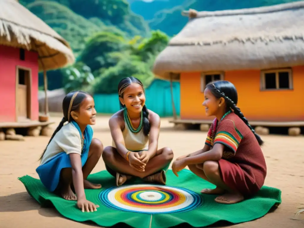 Niños indígenas en América juegan con influencia africana en un pueblo colorido y vibrante