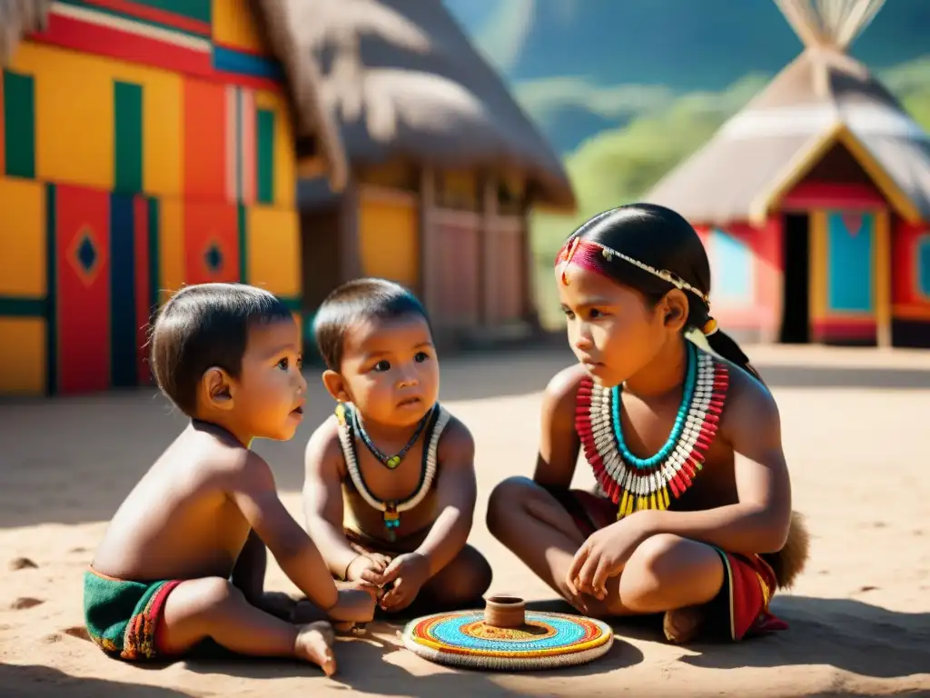 Niños indígenas disfrutan de juegos tradicionales en una escena culturalmente rica