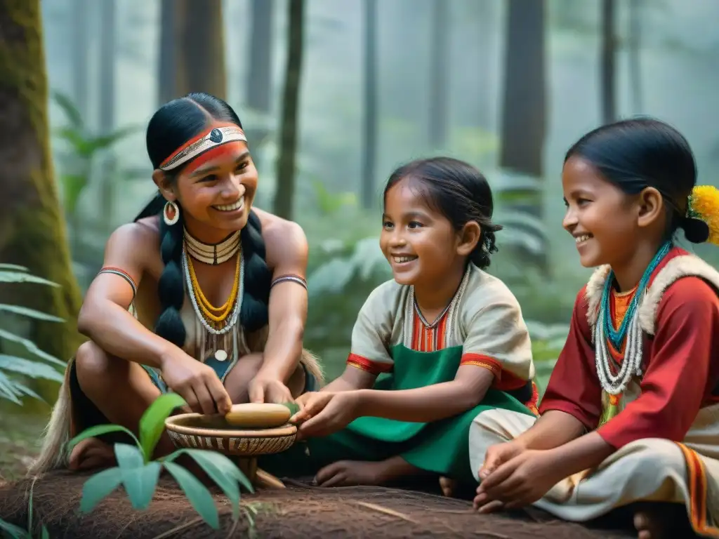 Niños indígenas juegan en la selva, mostrando la resistencia cultural a través de sus juegos tradicionales