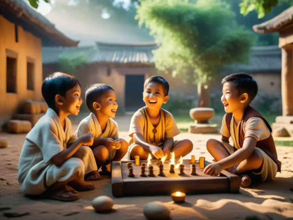 Niños disfrutan de un juego antiguo en un escenario histórico, con pasatiempos históricos estrategias pedagógicas