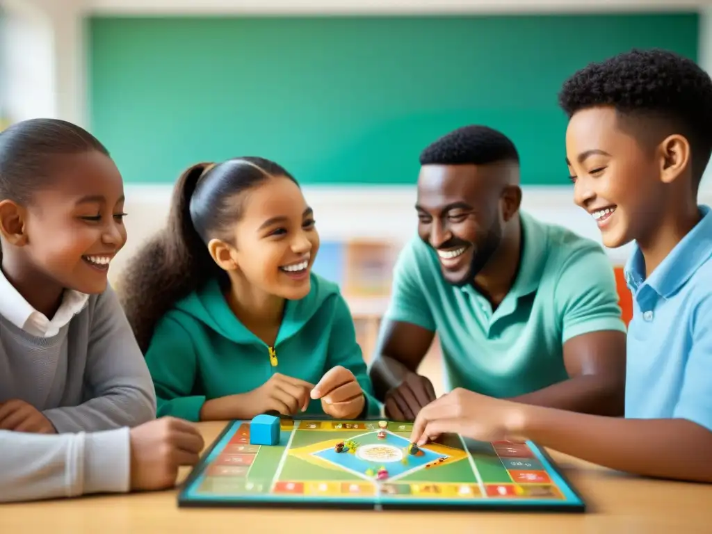 Niños de primaria juegan en aula iluminada, promoviendo la importancia del juego en educación con diversidad cultural y lingüística