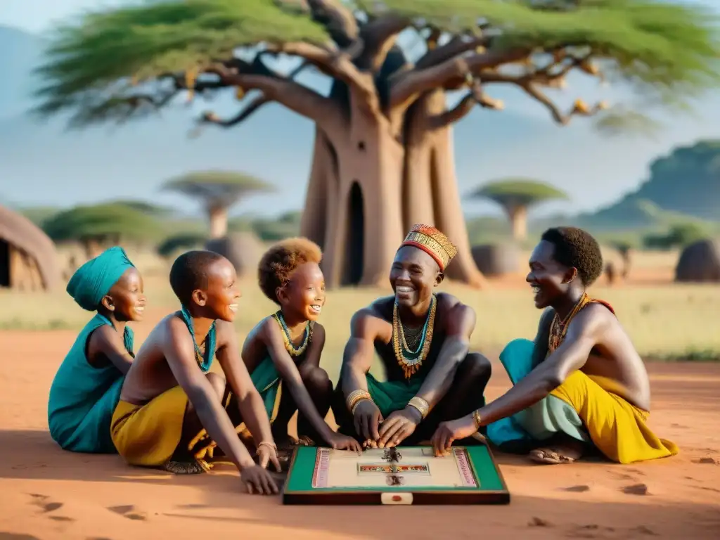 Niños de tribus africanas juegan bajo un baobab, preservando tradiciones lúdicas África