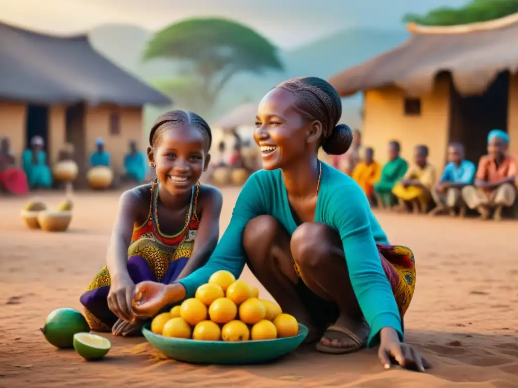 Niños jugando en vibrante plaza africana, preservación tradiciones lúdicas África