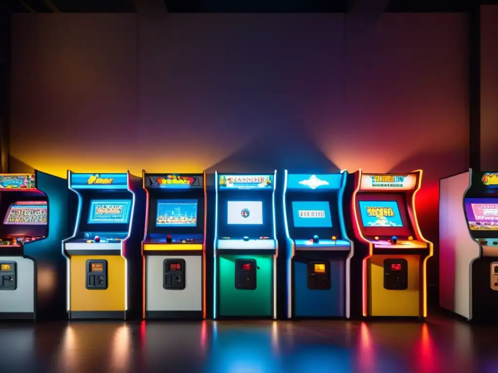 Descubre la nostalgia en un museo de juegos, con vitrinas de arcade vintage bajo una cálida luz