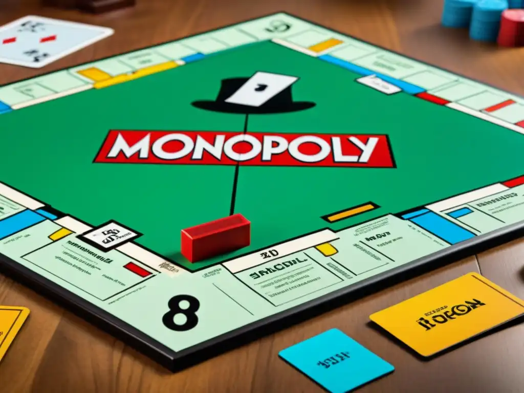 Una nostálgica escena del juego Monopoly vintage en una mesa de madera